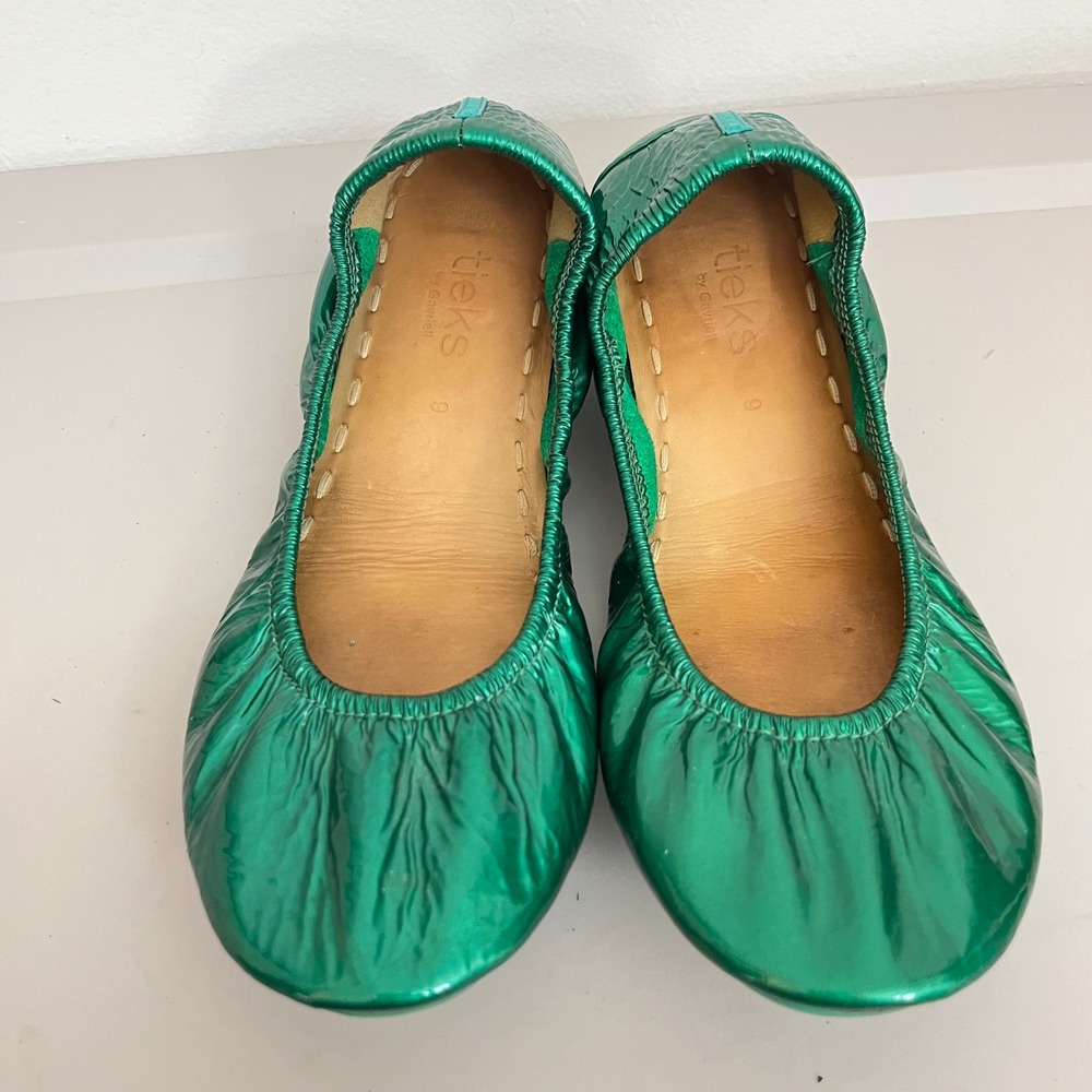 Tieks Ballet Flats 9 Emerald Green Patent Leather Foldable Classic Travel Career